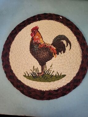 NWT Braided Round Rooster Trivet  Rug #1315-529